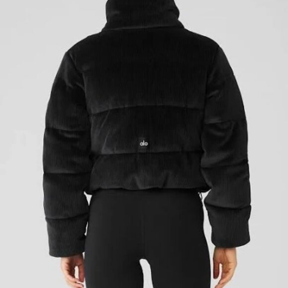 ALO Ribbed Velour Gold Rush Puffer Jacket - Black - Medium - Picture 2 of 13